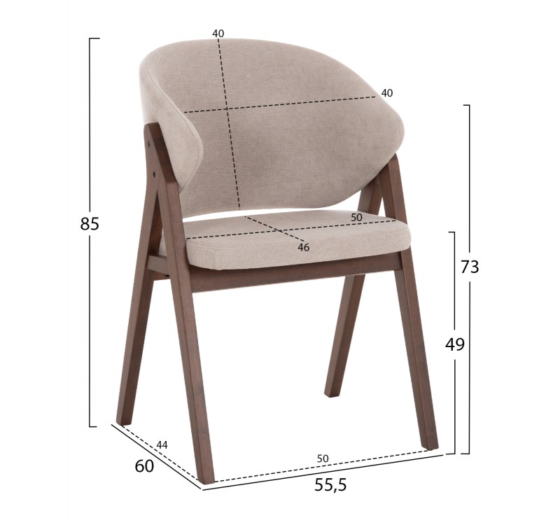 ΚΑΡΕΚΛΑ HANA HM9746.11 RUBBERWOOD ΣΕ ΜΑΥΡΟ ΧΡΩΜΑ-ΓΚΡΙ ΥΦΑΣΜΑ 55,5x60x85Yεκ.