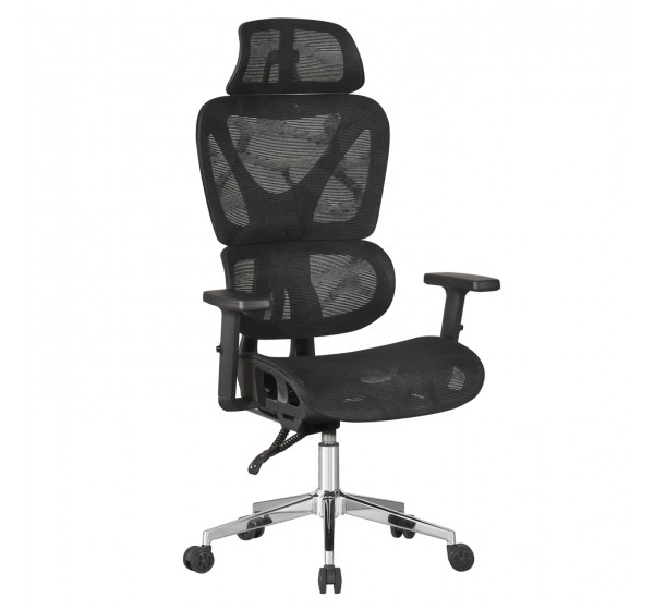 ΚΑΡΕΚΛΑ ΓΡΑΦΕΙΟΥ NOVAR HM1217.01 ΜΑΥΡO MESH--ΒΑΣΗ ΧΡΩΜΙΟΥ 51x49x129Υεκ