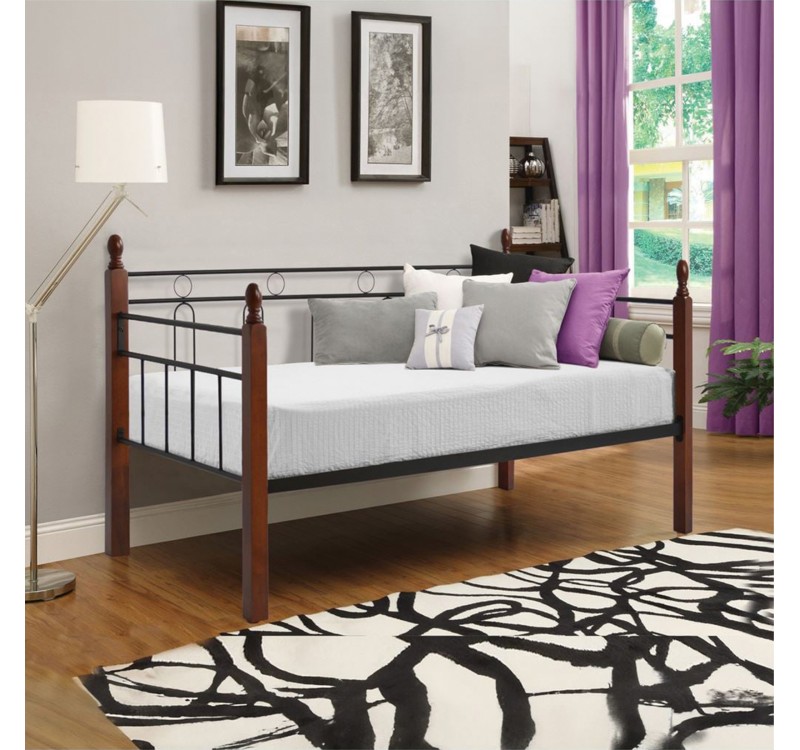 ΚΑΝΑΠΕΣ ΚΡΕΒΑΤΙ ΜΕ ΣΤΡΩΜΑ REVEN HM10755 ΜΕΤΑΛΛΟ & RUBBERWOOD ΣΕ DIRTY OAK--ΣΤΡΩΜΑ 90Χ190εκ