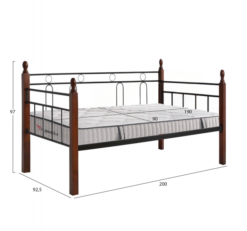 ΚΑΝΑΠΕΣ ΚΡΕΒΑΤΙ ΜΕ ΣΤΡΩΜΑ REVEN HM10755 ΜΕΤΑΛΛΟ & RUBBERWOOD ΣΕ DIRTY OAK--ΣΤΡΩΜΑ 90Χ190εκ