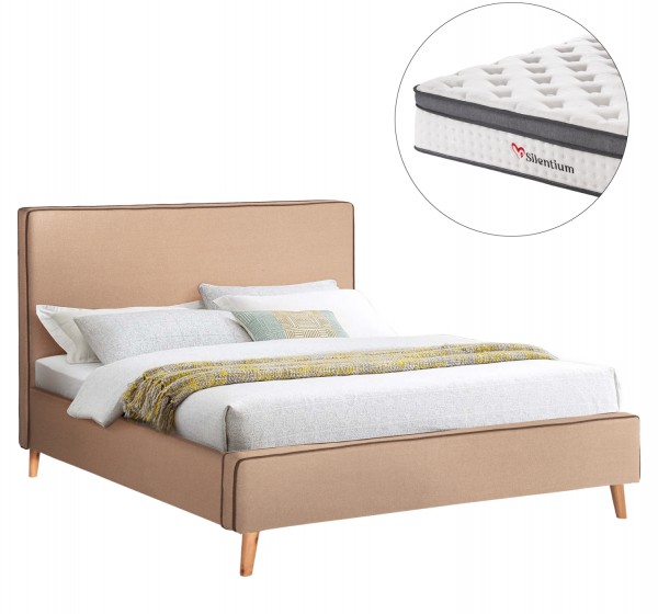 ΚΡΕΒΑΤΙ ΔΙΠΛΟ ΜΕ ΣΤΡΩΜΑ INDRA HM10810.02 ΜΠΕΖ ΥΦΑΣΜΑ--ΓΙΑ ΣΤΡΩΜΑ 160x200εκ