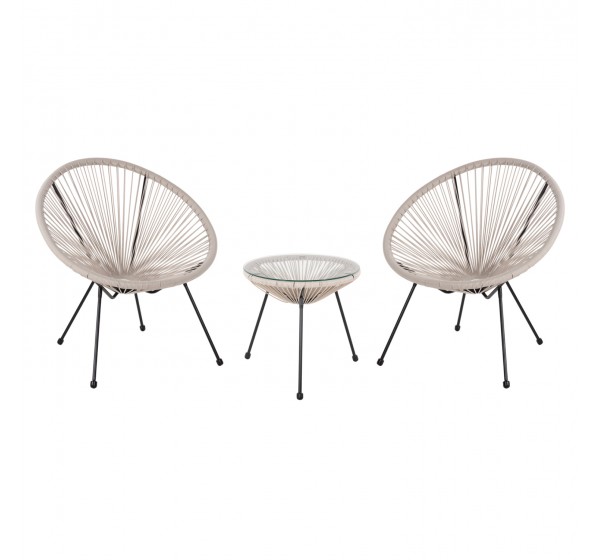 ΣΕΤ ΕΞΩΤΕΡΙΚΟΥ ΧΩΡΟΥ 3ΤΜΧ ACAPULCO HM11861.03 P.E.RATTAN ΕΚΡΟΥ-ΜΕΤΑΛΛΟ ΣΕ ΜΑΥΡΟ