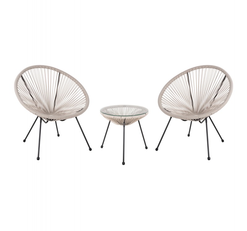 ΣΕΤ ΕΞΩΤΕΡΙΚΟΥ ΧΩΡΟΥ 3ΤΜΧ ACAPULCO HM11861.03 P.E.RATTAN ΕΚΡΟΥ-ΜΕΤΑΛΛΟ ΣΕ ΜΑΥΡΟ