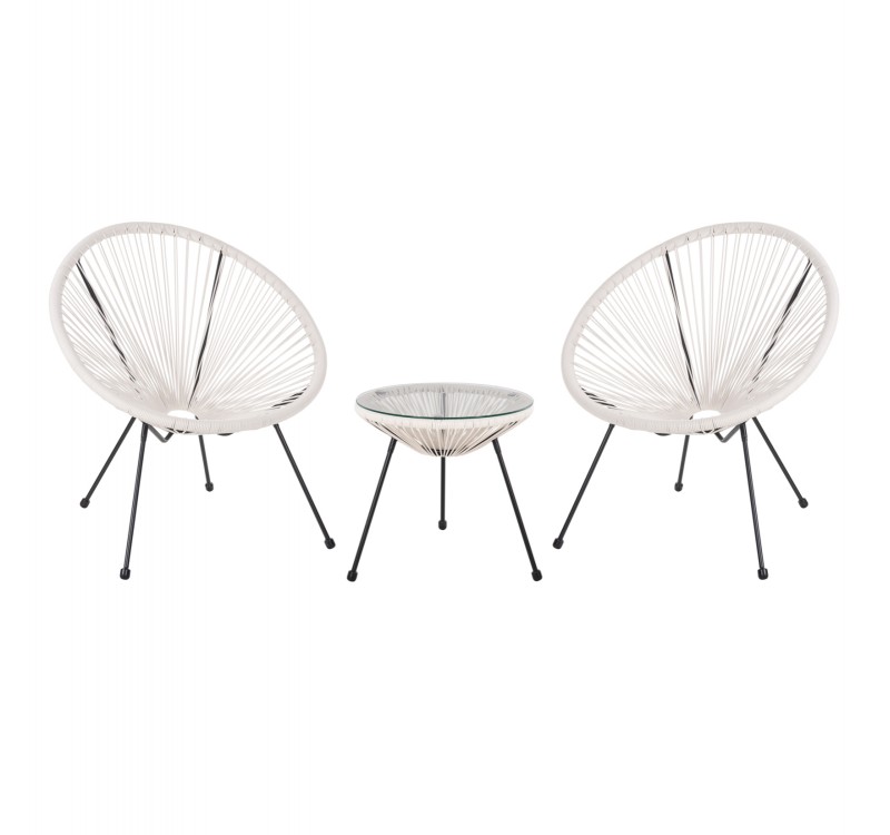 ΣΕΤ ΕΞΩΤΕΡΙΚΟΥ ΧΩΡΟΥ 3ΤΜΧ ACAPULCO HM11861.12 P.E.RATTAN ΛΕΥΚΟ-ΜΕΤΑΛΛΟ ΣΕ ΜΑΥΡΟ