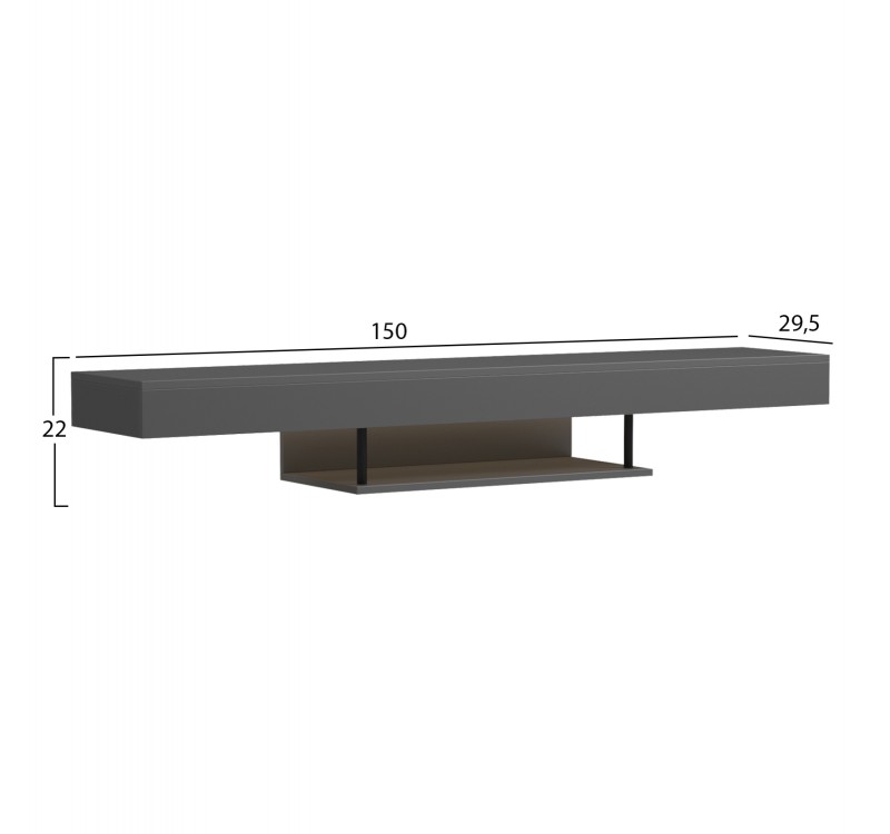 ΕΠΙΠΛΟ ΤΗΛΕΟΡΑΣΗΣ ΤΟΙΧΟΥ ME LED SAVOR HM18381.05 ΜΕΛΑΜΙΝΗ ΣΕ ΓΚΡΙ 150x29,5x22Υεκ