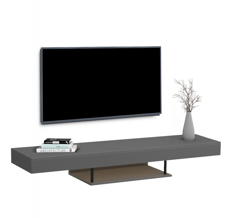 ΕΠΙΠΛΟ ΤΗΛΕΟΡΑΣΗΣ ΤΟΙΧΟΥ ME LED SAVOR HM18381.05 ΜΕΛΑΜΙΝΗ ΣΕ ΓΚΡΙ 150x29,5x22Υεκ
