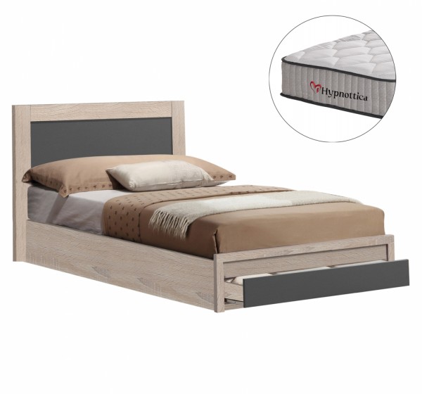 ΚΡΕΒΑΤΙ ΜΕ ΣΥΡΤΑΡΙ & ΣΤΡΩΜΑ MELANY HM10756.04 ΜΕΛΑΜΙΝΗ SONAMA/ΓΚΡΙ--ΓΙΑ 90x190εκ