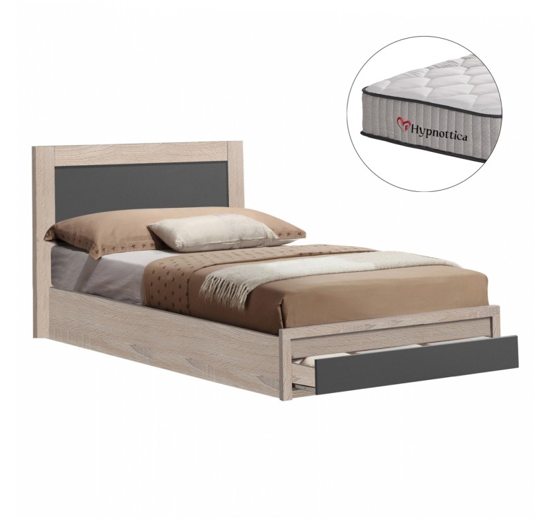 ΚΡΕΒΑΤΙ ΜΕ ΣΥΡΤΑΡΙ & ΣΤΡΩΜΑ MELANY HM10756.04 ΜΕΛΑΜΙΝΗ SONAMA/ΓΚΡΙ--ΓΙΑ 90x190εκ