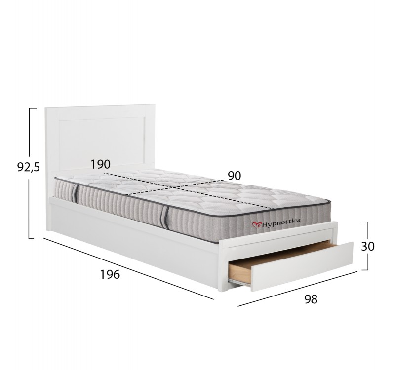 ΚΡΕΒΑΤΙ ΜΟΝΟ ΜΕ ΣΥΡΤΑΡΙ & ΣΤΡΩΜΑ MELANY HM10756.05 ΜΕΛΑΜΙΝΗ ΛΕΥΚΗ--ΓΙΑ 90x190εκ