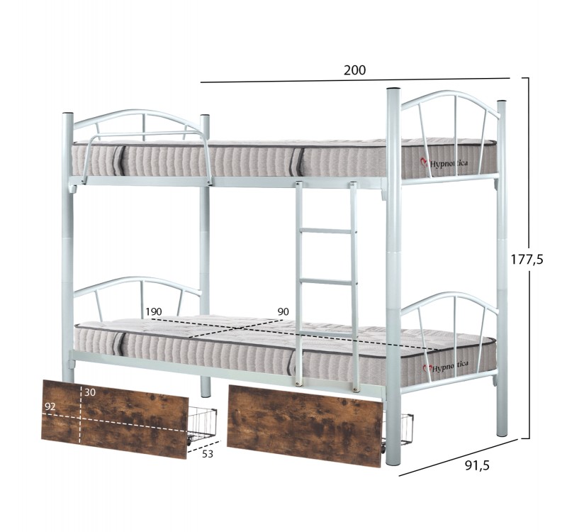 ΚΟΥΚΕΤΑ ΜΕ 2 ΣΥΡΤΑΡΙΑ ΚΑΦΕ & ΣΤΡΩΜΑΤΑ 90X190εκ FLOOR HM10749.01 ΜΕΤΑΛΛΟ ΛΕΥΚΟ