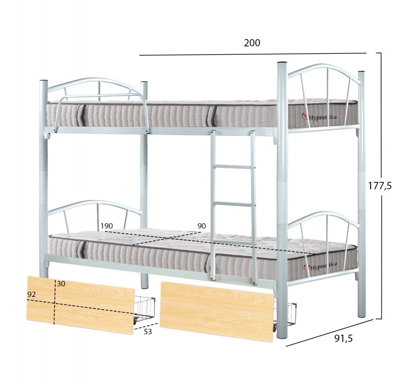 ΚΟΥΚΕΤΑ ΜΕ 2 ΣΥΡΤΑΡΙΑ SONAMA & ΣΤΡΩΜΑΤΑ 90X190εκ FLOOR HM10749.02 ΜΕΤΑΛΛΟ ΛΕΥΚΟ