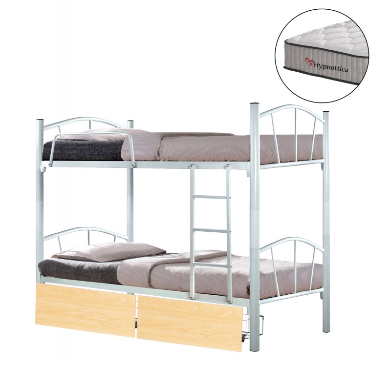 ΚΟΥΚΕΤΑ ΜΕ 2 ΣΥΡΤΑΡΙΑ SONAMA & ΣΤΡΩΜΑΤΑ 90X190εκ FLOOR HM10749.02 ΜΕΤΑΛΛΟ ΛΕΥΚΟ