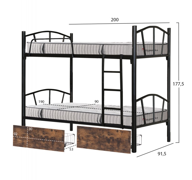 ΚΟΥΚΕΤΑ ΜΕ 2 ΣΥΡΤΑΡΙΑ ΚΑΦΕ & ΣΤΡΩΜΑΤΑ 90X190εκ FLOOR HM10749.03 ΜΕΤΑΛΛΟ ΜΑΥΡΟ