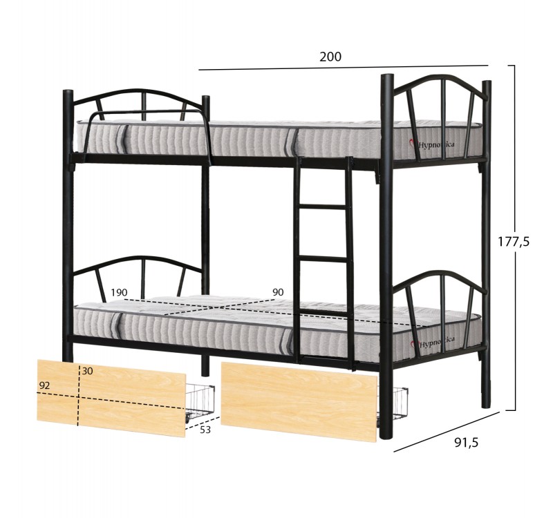 ΚΟΥΚΕΤΑ ΜΕ 2 ΣΥΡΤΑΡΙΑ SONAMA & ΣΤΡΩΜΑΤΑ 90X190εκ FLOOR HM10749.04 ΜΕΤΑΛΛΟ ΜΑΥΡΟ