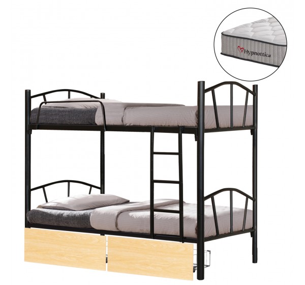 ΚΟΥΚΕΤΑ ΜΕ 2 ΣΥΡΤΑΡΙΑ SONAMA & ΣΤΡΩΜΑΤΑ 90X190εκ FLOOR HM10749.04 ΜΕΤΑΛΛΟ ΜΑΥΡΟ