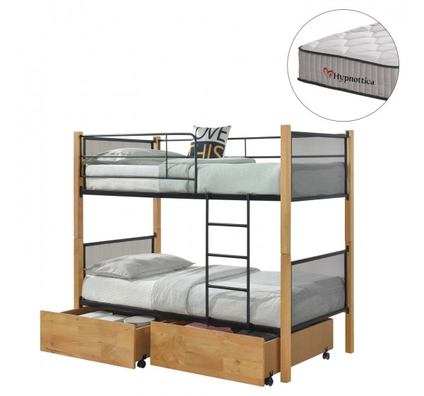 ΚΟΥΚΕΤΑ ΜΕ 2 ΣΥΡΤΑΡΙΑ & 2 ΣΤΡΩΜΑΤΑ 90X190εκ RAYVEN HM10749.06 ΞΥΛΟ ΚΑΙ ΜΕΤΑΛΛΟ