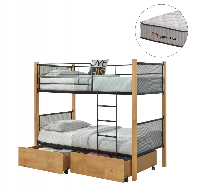 ΚΟΥΚΕΤΑ ΜΕ 2 ΣΥΡΤΑΡΙΑ & 2 ΣΤΡΩΜΑΤΑ 90X190εκ RAYVEN HM10749.06 ΞΥΛΟ ΚΑΙ ΜΕΤΑΛΛΟ