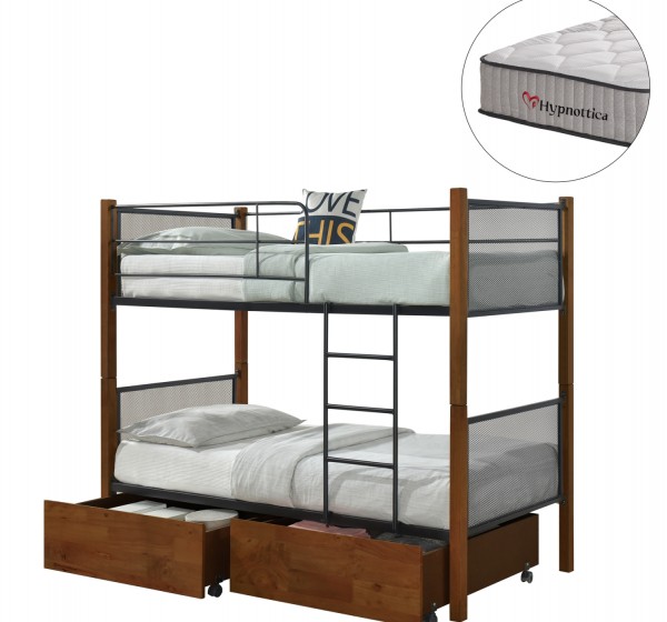 ΚΟΥΚΕΤΑ ΜΕ 2 ΣΥΡΤΑΡΙΑ & 2 ΣΤΡΩΜΑΤΑ 90X190εκ RAYVEN HM10749.05 ΞΥΛΟ ΚΑΡΥΔΙ ΚΑΙ ΜΕΤΑΛΛΟ