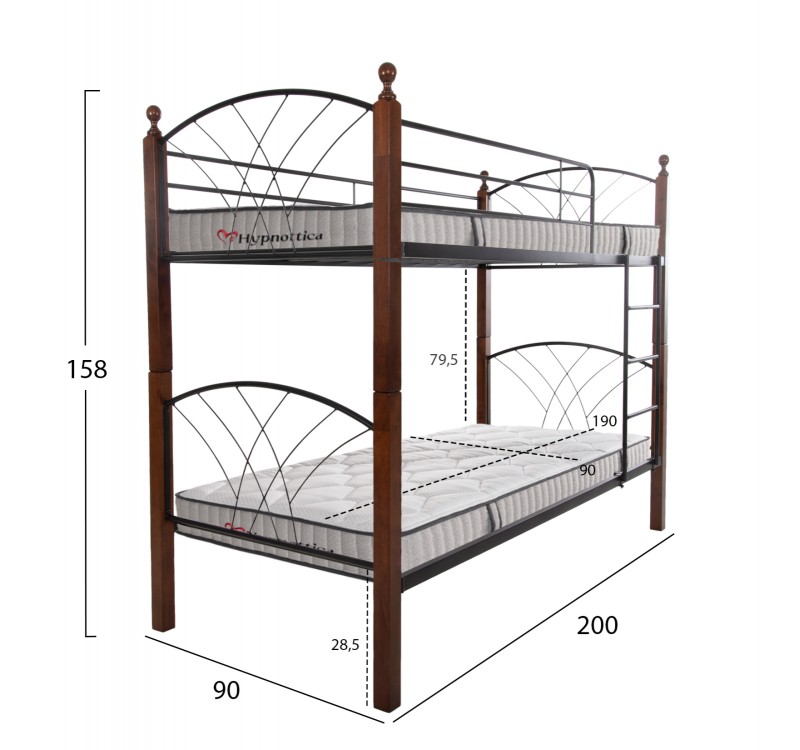 ΚΟΥΚΕΤΑ ΜΕ ΣΤΡΩΜΑΤΑ STOREY HM10749.10 ΜΕΤΑΛΛΟ & ΞΥΛΟ RUBBERWOOD--ΣΤΡΩΜΑΤΑ 90x190εκ.