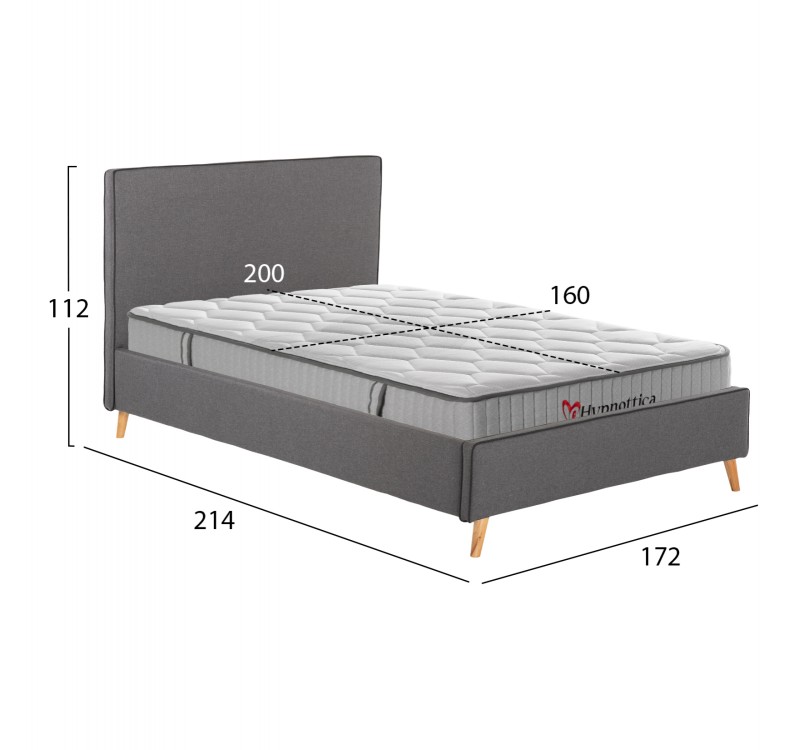 ΚΡΕΒΑΤΙ ΔΙΠΛΟ ΜΕ ΣΤΡΩΜΑ INDRA HM10769.01 ΓΚΡΙ ΥΦΑΣΜΑ--ΓΙΑ ΣΤΡΩΜΑ 160x200εκ