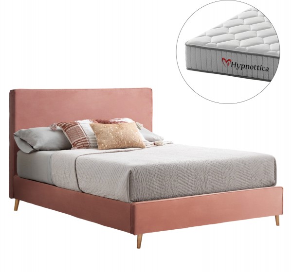 ΚΡΕΒΑΤΙ ΔΙΠΛΟ ΜΕ ΣΤΡΩΜΑ INDRA HM10769.03 ΒΕΛΟΥΔΟ ΣΑΠΙΟ ΜΗΛΟ--ΓΙΑ ΣΤΡΩΜΑ 160x200εκ
