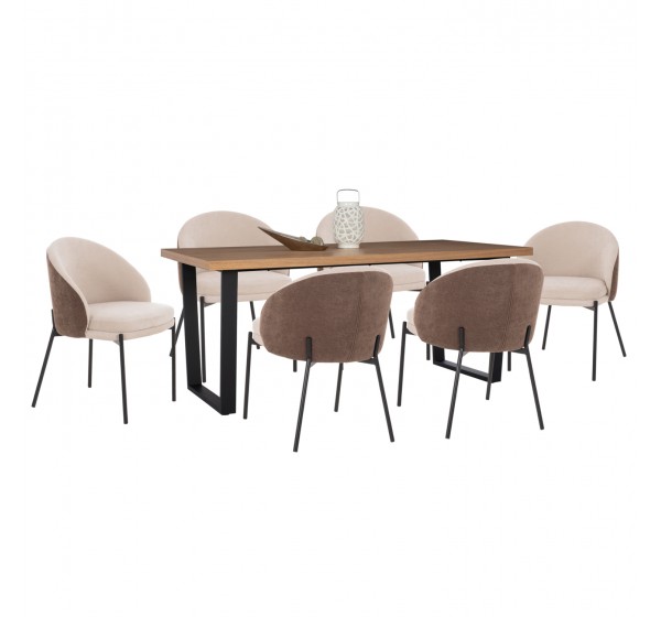 ΣΕΤ ΤΡΑΠΕΖΑΡΙΑΣ 7ΤΜΧ ASTORIA HM10933.02 MDF TOP--ΥΦΑΣΜΑ ΜΠΕΖ/ΚΑΦΕ & ΜΕΤΑΛΛΟ ΜΑΥΡΟ