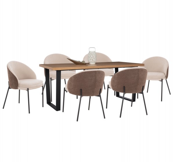 ΣΕΤ ΤΡΑΠΕΖΑΡΙΑΣ 7ΤΜΧ ASTORIA HM10933.02 MDF TOP--ΥΦΑΣΜΑ ΜΠΕΖ/ΚΑΦΕ & ΜΕΤΑΛΛΟ ΜΑΥΡΟ