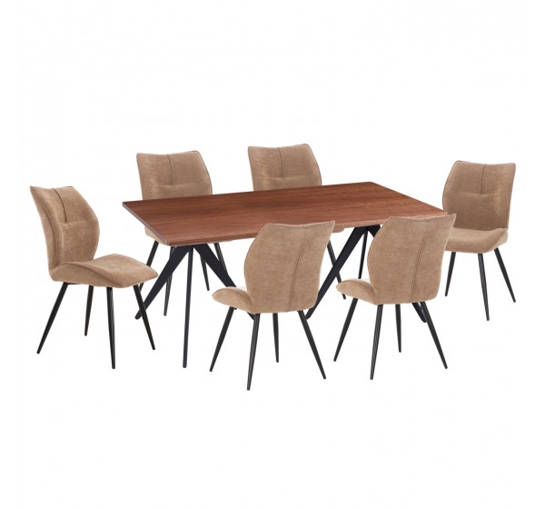 ΣΕΤ ΤΡΑΠΕΖΑΡΙΑΣ 7ΤΜΧ GAFF HM10935.03 MDF TOP ΚΑΡΥΔΙ--ΥΦΑΣΜΑ TAUPE & ΜΕΤΑΛΛΟ ΜΑΥΡΟ