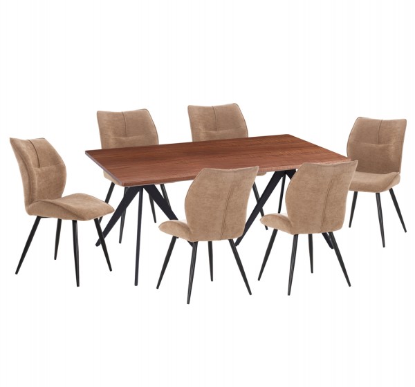 ΣΕΤ ΤΡΑΠΕΖΑΡΙΑΣ 7ΤΜΧ GAFF HM10935.03 MDF TOP ΚΑΡΥΔΙ--ΥΦΑΣΜΑ TAUPE & ΜΕΤΑΛΛΟ ΜΑΥΡΟ