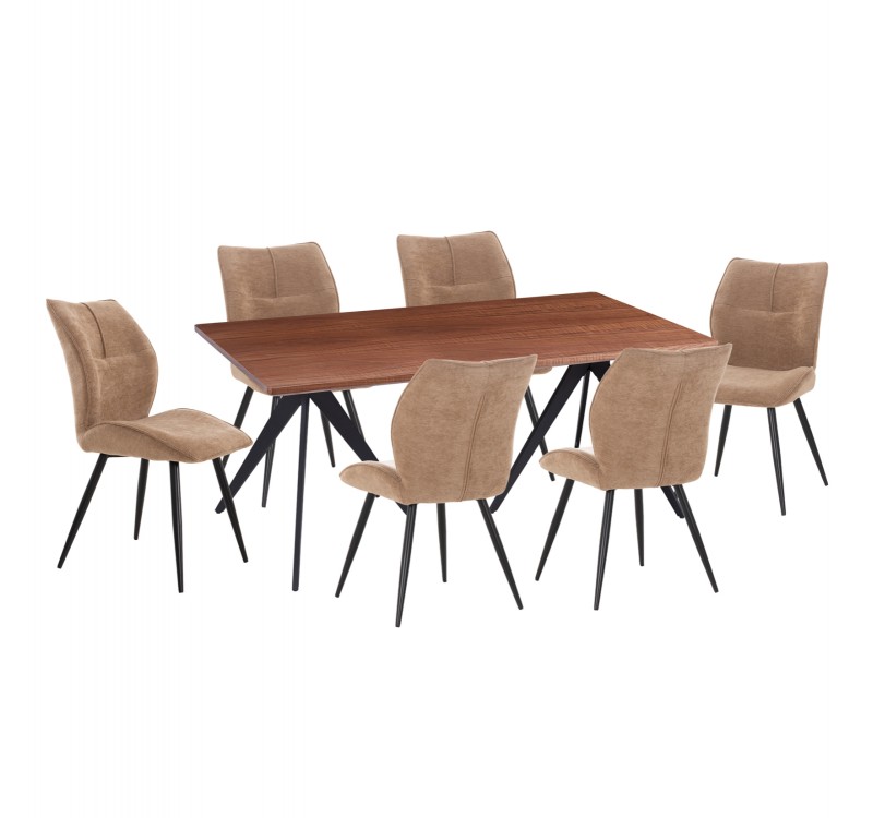 ΣΕΤ ΤΡΑΠΕΖΑΡΙΑΣ 7ΤΜΧ GAFF HM10935.03 MDF TOP ΚΑΡΥΔΙ--ΥΦΑΣΜΑ TAUPE & ΜΕΤΑΛΛΟ ΜΑΥΡΟ