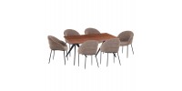 ΣΕΤ ΤΡΑΠΕΖΑΡΙΑΣ 7ΤΜΧ DRENNY HM10936.03 MDF TOP ΚΑΡΥΔΙ--ΥΦΑΣΜΑ TAUPE & ΜΕΤΑΛΛΟ ΜΑΥΡΟ