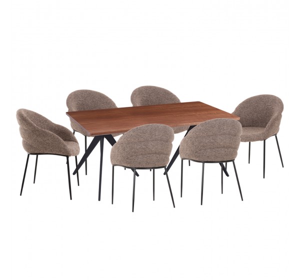 ΣΕΤ ΤΡΑΠΕΖΑΡΙΑΣ 7ΤΜΧ DRENNY HM10936.03 MDF TOP ΚΑΡΥΔΙ--ΥΦΑΣΜΑ TAUPE & ΜΕΤΑΛΛΟ ΜΑΥΡΟ