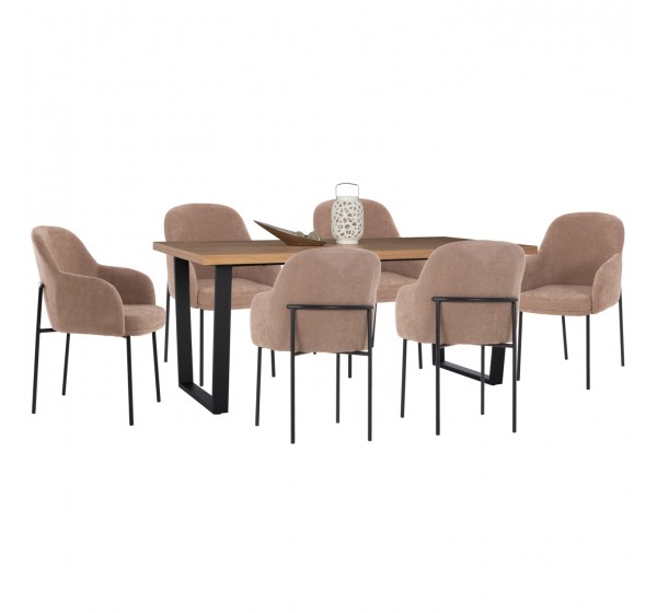 ΣΕΤ ΤΡΑΠΕΖΑΡΙΑΣ 7ΤΜΧ MANIDO HM10949.03 MDF TOP--ΥΦΑΣΜΑ TAUPE & ΜΕΤΑΛΛΟ ΜΑΥΡΟ