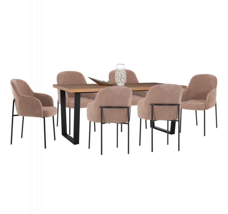 ΣΕΤ ΤΡΑΠΕΖΑΡΙΑΣ 7ΤΜΧ MANIDO HM10949.03 MDF TOP--ΥΦΑΣΜΑ TAUPE & ΜΕΤΑΛΛΟ ΜΑΥΡΟ