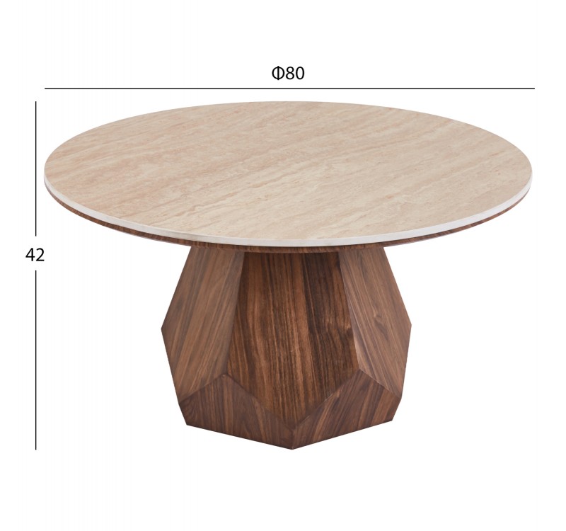 ΤΡΑΠΕΖΙ ΣΑΛΟΝΙΟΥ VENERA HM18441 ΚΕΡΑΜΙΚΟ TOP ΟΨΗ ΤΡΑΒΕΡΤΙΝΑΣ-MDF ΚΑΡΥΔΙ Φ80x42Υεκ.