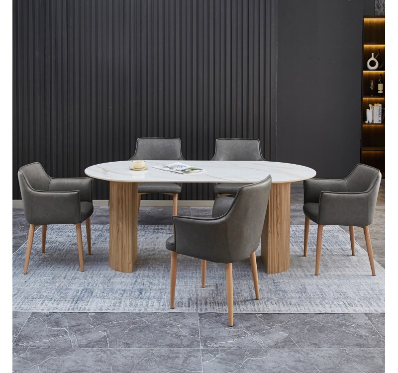 ΣΕΤ ΤΡΑΠΕΖΑΡΙΑΣ 7ΤΜΧ MELLOW HM21360 ΚΕΡΑΜΙΚΟ TOP/MDF ΠΟΔΙΑ--PU ΓΚΡΙ/ΜΕΤΑΛ.ΠΟΔΙΑ