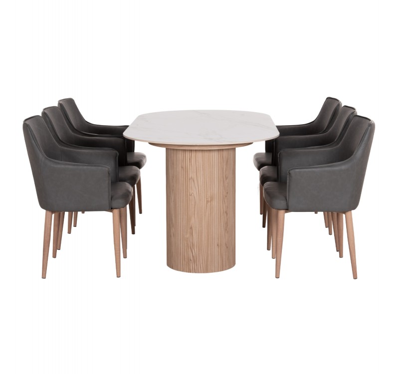 ΣΕΤ ΤΡΑΠΕΖΑΡΙΑΣ 7ΤΜΧ MELLOW HM21360 ΚΕΡΑΜΙΚΟ TOP/MDF ΠΟΔΙΑ--PU ΓΚΡΙ/ΜΕΤΑΛ.ΠΟΔΙΑ