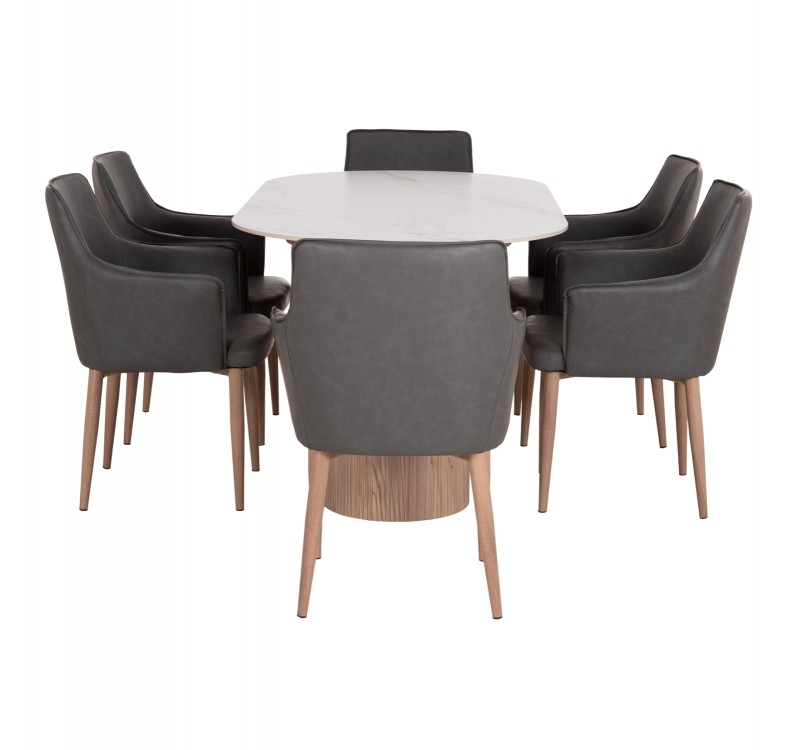 ΣΕΤ ΤΡΑΠΕΖΑΡΙΑΣ 7ΤΜΧ MELLOW HM21360 ΚΕΡΑΜΙΚΟ TOP/MDF ΠΟΔΙΑ--PU ΓΚΡΙ/ΜΕΤΑΛ.ΠΟΔΙΑ