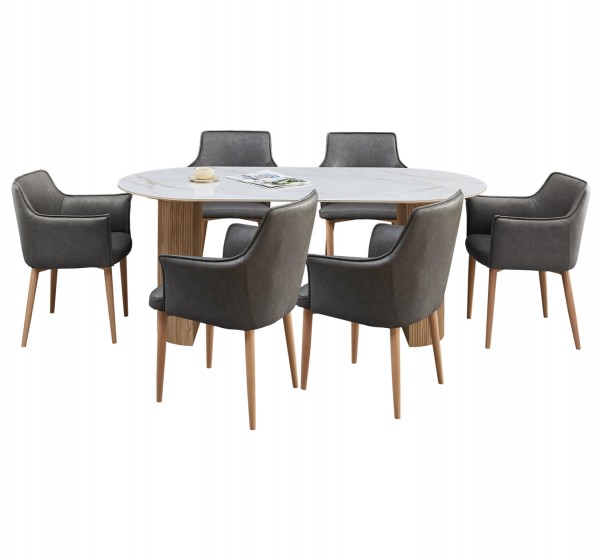ΣΕΤ ΤΡΑΠΕΖΑΡΙΑΣ 7ΤΜΧ MELLOW HM21360 ΚΕΡΑΜΙΚΟ TOP/MDF ΠΟΔΙΑ--PU ΓΚΡΙ/ΜΕΤΑΛ.ΠΟΔΙΑ