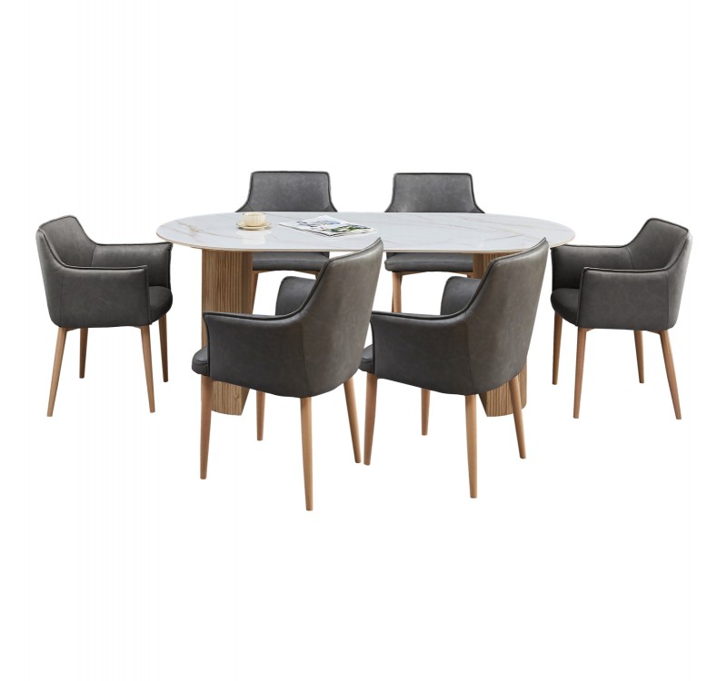 ΣΕΤ ΤΡΑΠΕΖΑΡΙΑΣ 7ΤΜΧ MELLOW HM21360 ΚΕΡΑΜΙΚΟ TOP/MDF ΠΟΔΙΑ--PU ΓΚΡΙ/ΜΕΤΑΛ.ΠΟΔΙΑ