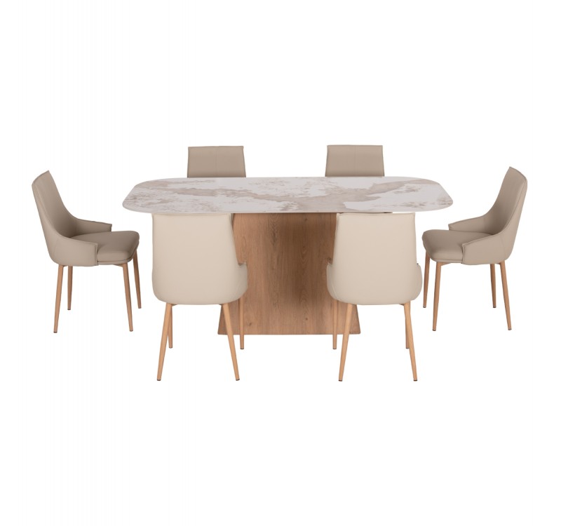 ΣΕΤ ΤΡΑΠΕΖΑΡΙΑΣ 7ΤΜΧ NORDU HM21359 ΚΕΡΑΜΙΚΟ TOP/MDF ΒΑΣΗ--PU ΚΡΕΜ/ΜΕΤΑΛ.ΠΟΔΙΑ