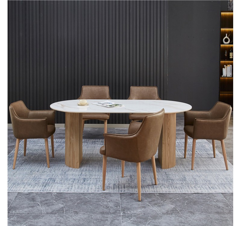 ΣΕΤ ΤΡΑΠΕΖΑΡΙΑΣ 7ΤΜΧ MELLOW HM21361 ΚΕΡΑΜΙΚΟ TOP/MDF ΠΟΔΙΑ--PU ΚΑΦΕ/ΜΕΤΑΛ.ΠΟΔΙΑ