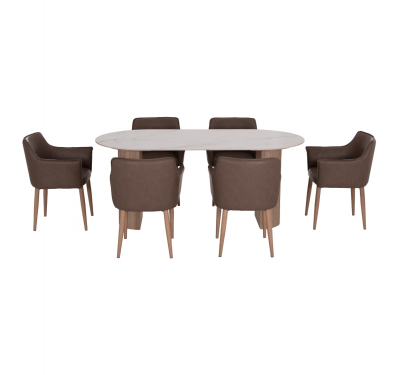 ΣΕΤ ΤΡΑΠΕΖΑΡΙΑΣ 7ΤΜΧ MELLOW HM21361 ΚΕΡΑΜΙΚΟ TOP/MDF ΠΟΔΙΑ--PU ΚΑΦΕ/ΜΕΤΑΛ.ΠΟΔΙΑ