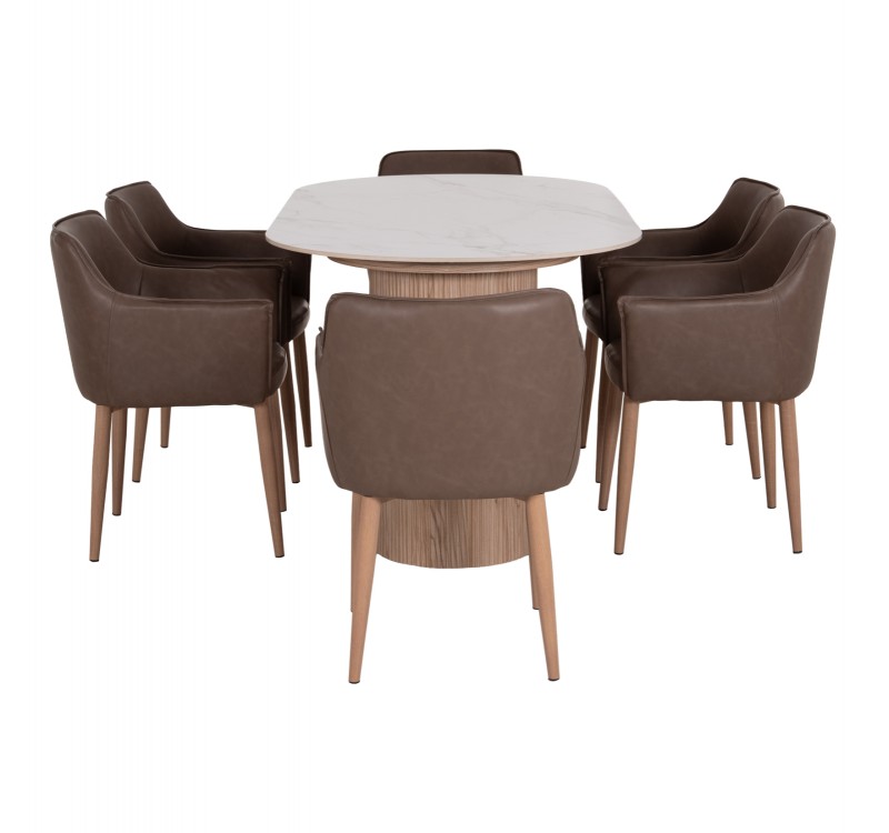 ΣΕΤ ΤΡΑΠΕΖΑΡΙΑΣ 7ΤΜΧ MELLOW HM21361 ΚΕΡΑΜΙΚΟ TOP/MDF ΠΟΔΙΑ--PU ΚΑΦΕ/ΜΕΤΑΛ.ΠΟΔΙΑ