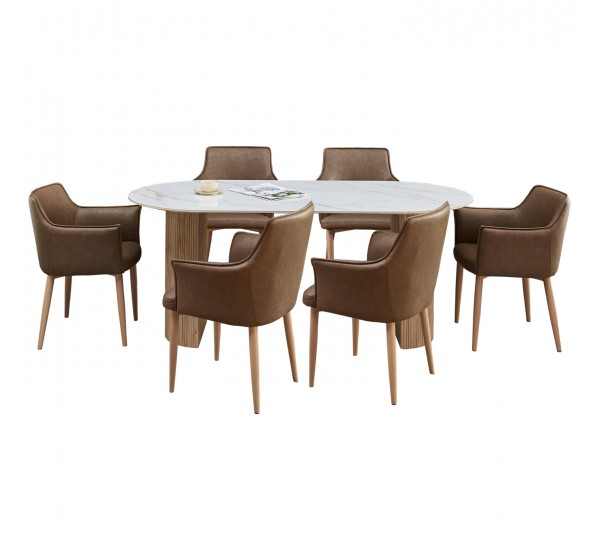 ΣΕΤ ΤΡΑΠΕΖΑΡΙΑΣ 7ΤΜΧ MELLOW HM21361 ΚΕΡΑΜΙΚΟ TOP/MDF ΠΟΔΙΑ--PU ΚΑΦΕ/ΜΕΤΑΛ.ΠΟΔΙΑ