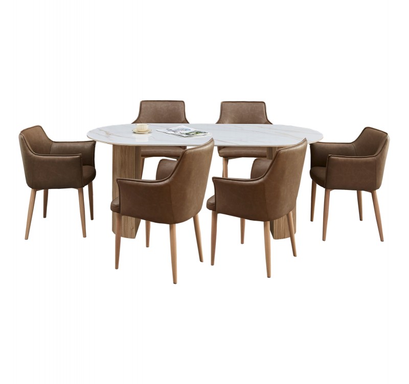 ΣΕΤ ΤΡΑΠΕΖΑΡΙΑΣ 7ΤΜΧ MELLOW HM21361 ΚΕΡΑΜΙΚΟ TOP/MDF ΠΟΔΙΑ--PU ΚΑΦΕ/ΜΕΤΑΛ.ΠΟΔΙΑ