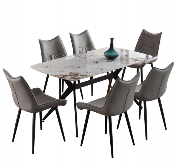 ΣΕΤ ΤΡΑΠΕΖΑΡΙΑΣ 7ΤΜΧ AIKA HM21364 ΚΕΡΑΜΙΚΟ TOP/ΜΕΤΑΛ. ΠΟΔΙΑ--PU ΓΚΡΙ/ΜΕΤΑΛ.ΠΟΔΙΑ