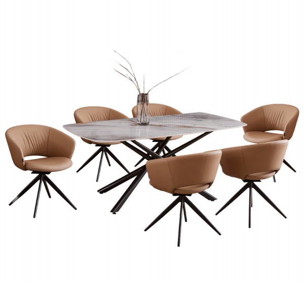 ΣΕΤ ΤΡΑΠΕΖΑΡΙΑΣ 7ΤΜΧ HANAE HM21365 ΚΕΡΑΜΙΚΟ TOP/ΜΕΤΑΛ. ΠΟΔΙΑ--PU ΜΟΚΑ/ΜΕΤΑΛ.ΠΟΔΙΑ