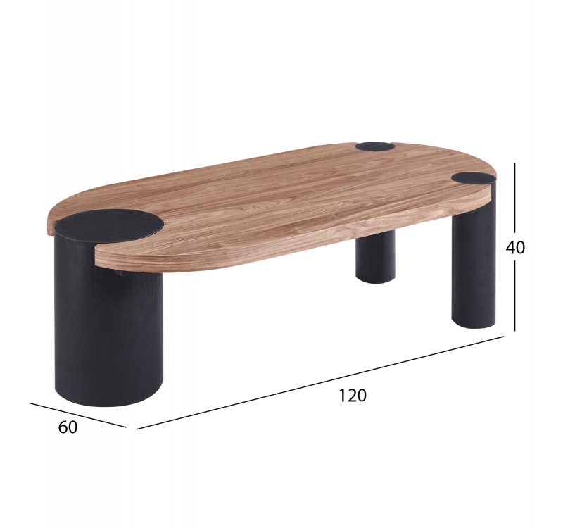 ΤΡΑΠΕΖΙ ΣΑΛΟΝΙΟΥ ΟΒΑΛ OVALON HM18433.05 MDF TOP ΚΑΡΥΔΙ-MDF ΠΟΔΙΑ ΜΑΥΡΑ 120x60x40Υεκ