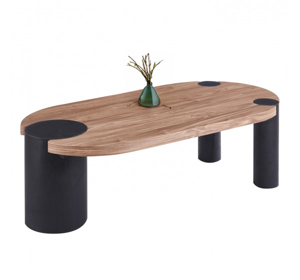 ΤΡΑΠΕΖΙ ΣΑΛΟΝΙΟΥ ΟΒΑΛ OVALON HM18433.05 MDF TOP ΚΑΡΥΔΙ-MDF ΠΟΔΙΑ ΜΑΥΡΑ 120x60x40Υεκ